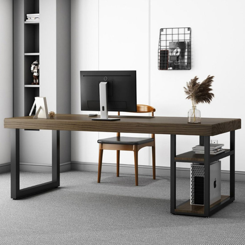 Taupe Brown Rectangular Solid Wood Executive Desk, 29.53" H x 55.12" W x 27.56" D, Taupe Brown