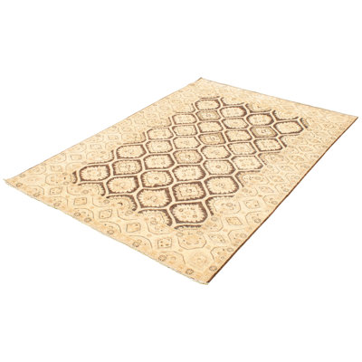 Tapis décoratif Ivoire en laine noué à la main de conception unique 6 pi 7 po x 9 pi 7 po Dencil