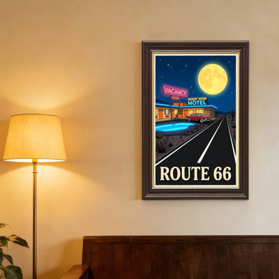 Art mural antique sur toile encadré doré pour le salon, la chambre à coucher, le bureau ou le vestibule - Décoration murale décorative avec Route 66