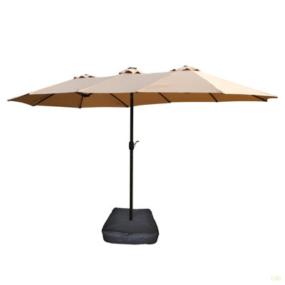 15X9ft Large Double-Sided Rectangular Outdoor Twin Patio Market Umbrella With Base