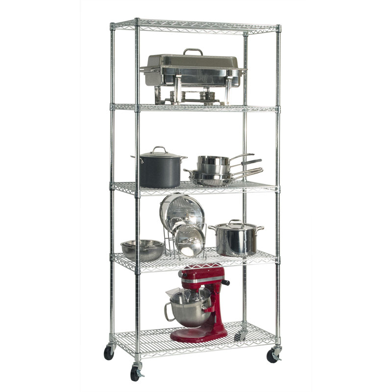 UltraDurable 5-Tier Adjustable Steel Wire Shelving Unit with Wheels