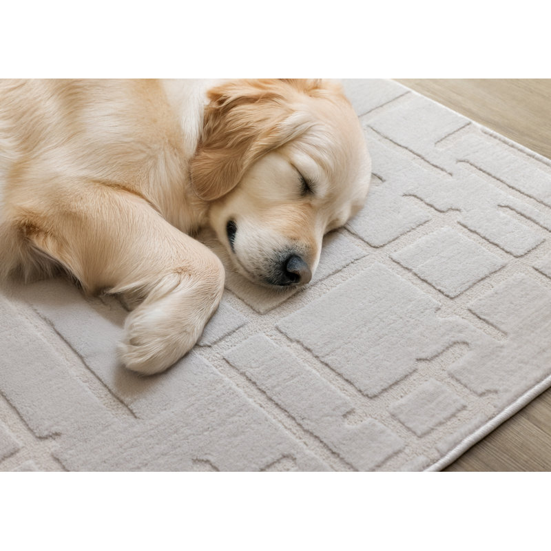Tapis crème à rayures neutres, Rectangle 7 pi 10 po x 10 pi 6 po