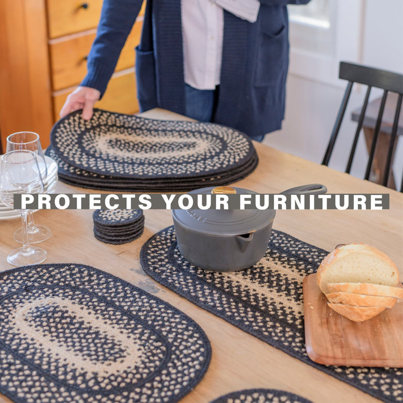 Chemin de table d'intérieur tressé en jute de qualité supérieure Kimmel, taille 11 po x 36 po, Manchester, Géométrique / rayé