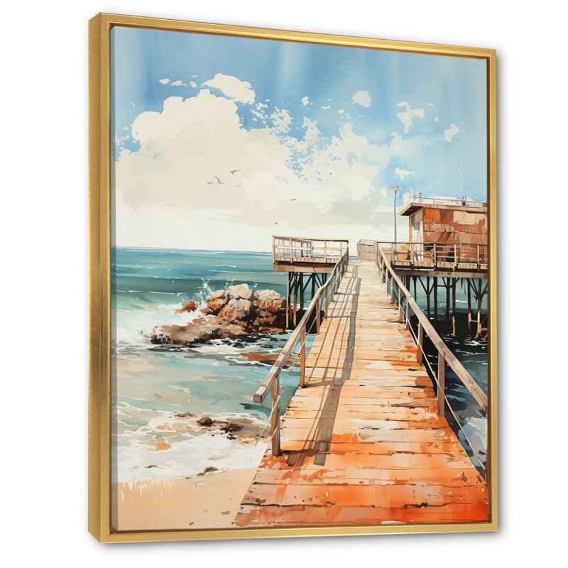 «Miami Sunset Pier I», reproduction sur toile, H 44 po x l 34 po x P 1,5 po, Cadre flottant doré