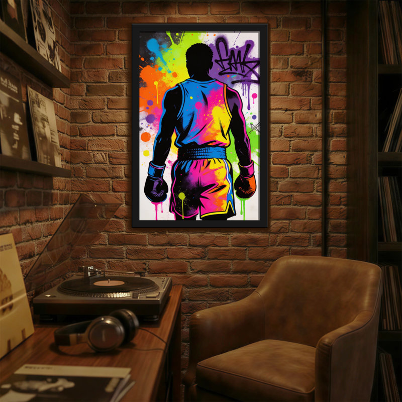 Fashion Colourful Boxing Silhouette Graffiti Art Print, 36" H x 24" W