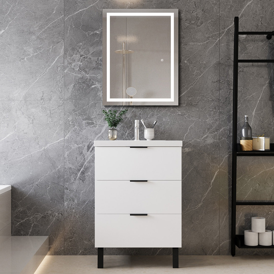 White Bathroom Vanity Unit with Basin Soft-close Drawers Freestanding 600mm