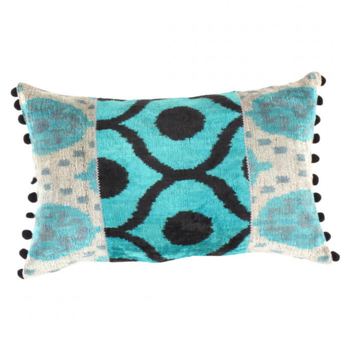 Oasis Ikat Throw Pillow, Black/Light Blue/Ivory