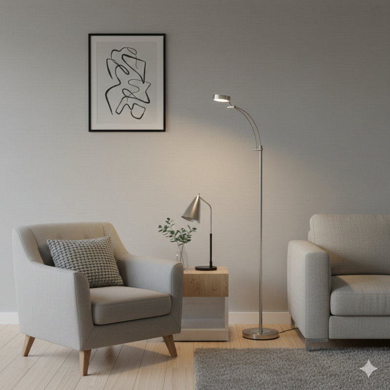 54-Inch-Long Tinsley Silver Integrated LED Task Floor Lamp