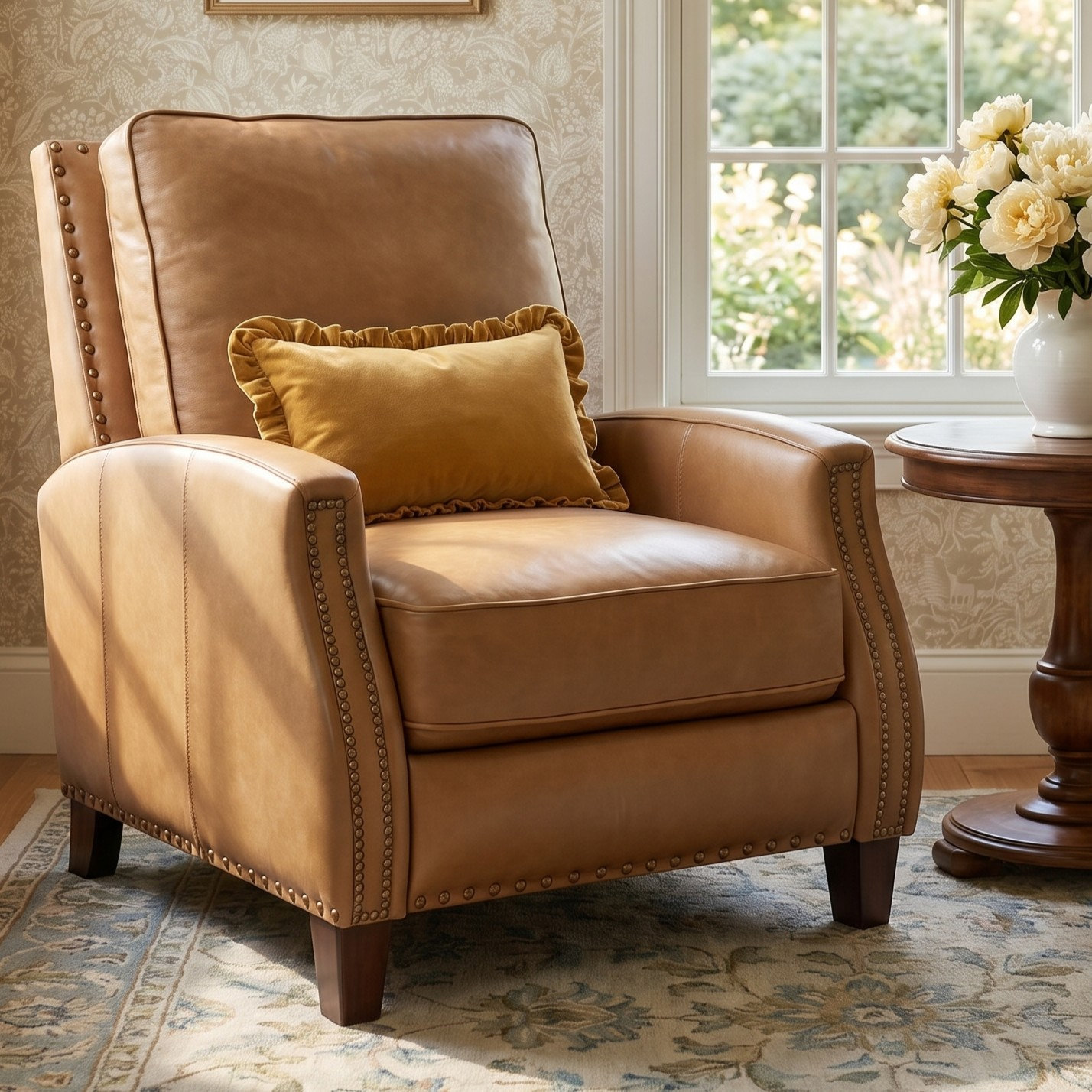 Llewellyn 31" Genuine Leather Manual Recliner, Shoreham Ponytail