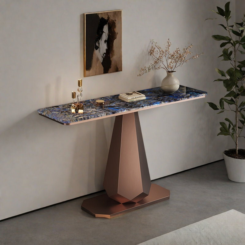 Console luxueuse de style italien., Or rose, Bleu, H 33,4 po x l 59 po x P 13,7 po