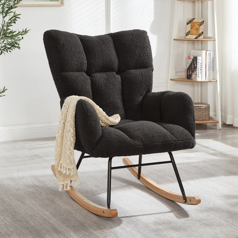 Chaise berçante en tissu Teddy, Gris foncé
