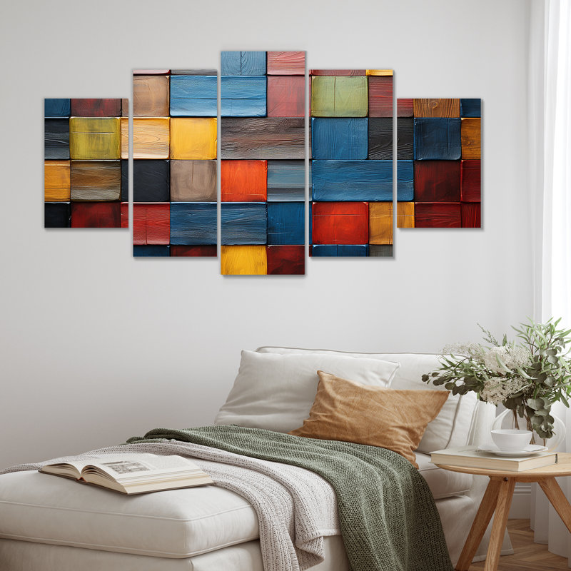  «Colorful Earth Colors Tiles V - Boho Mosaic Multipanel Wall Art Canvas