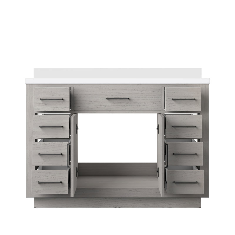 Meuble-lavabo double Shelter, Chêne blanc, 48", Quartz blanc