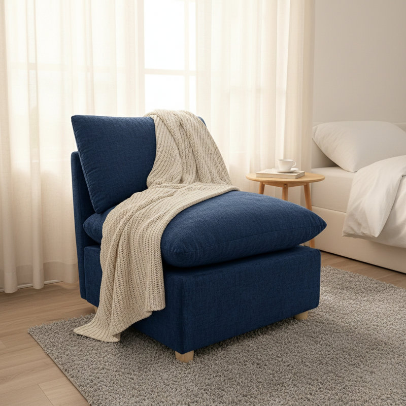 Chaise d'appoint modulaire en chenille 28,7 po, chaise longue sans accoudoirs pour salon, Bleu