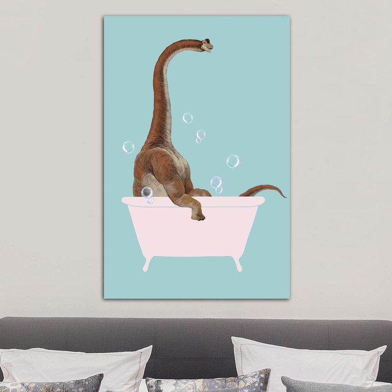 Brachiosaurus In Bathtub by Big Nose Work - Wrapped Canvas Print, 101.6 cm H x 66.04 cm W x 3.175 cm D