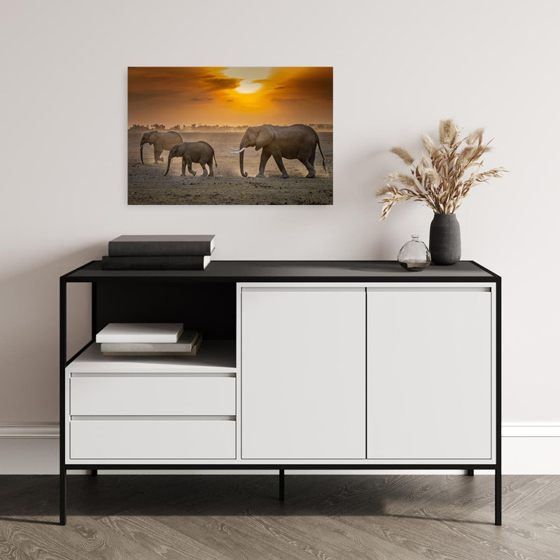 Amber Sunrise Abstract Contemporary Elephant Animal Landscape Wall Art Print by Jeffrey C. Sink - 1 Piece Wrapped Canvas Wall Art