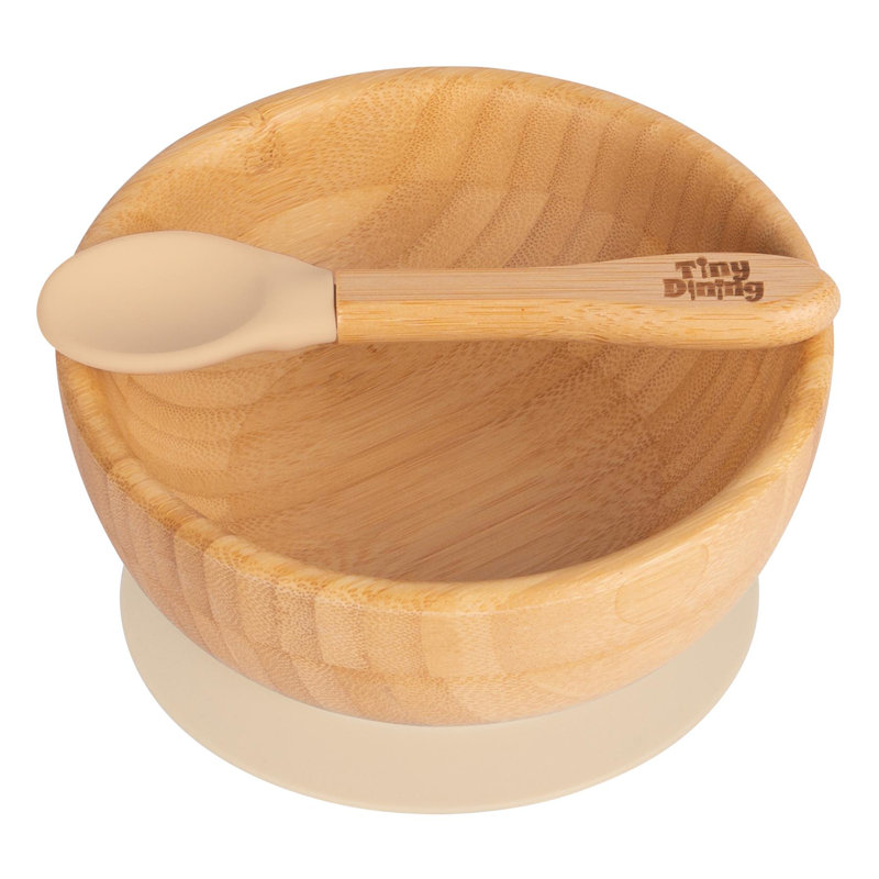 Tiny Dining - Bamboo Suction Bowl & Spoon Set - Beige