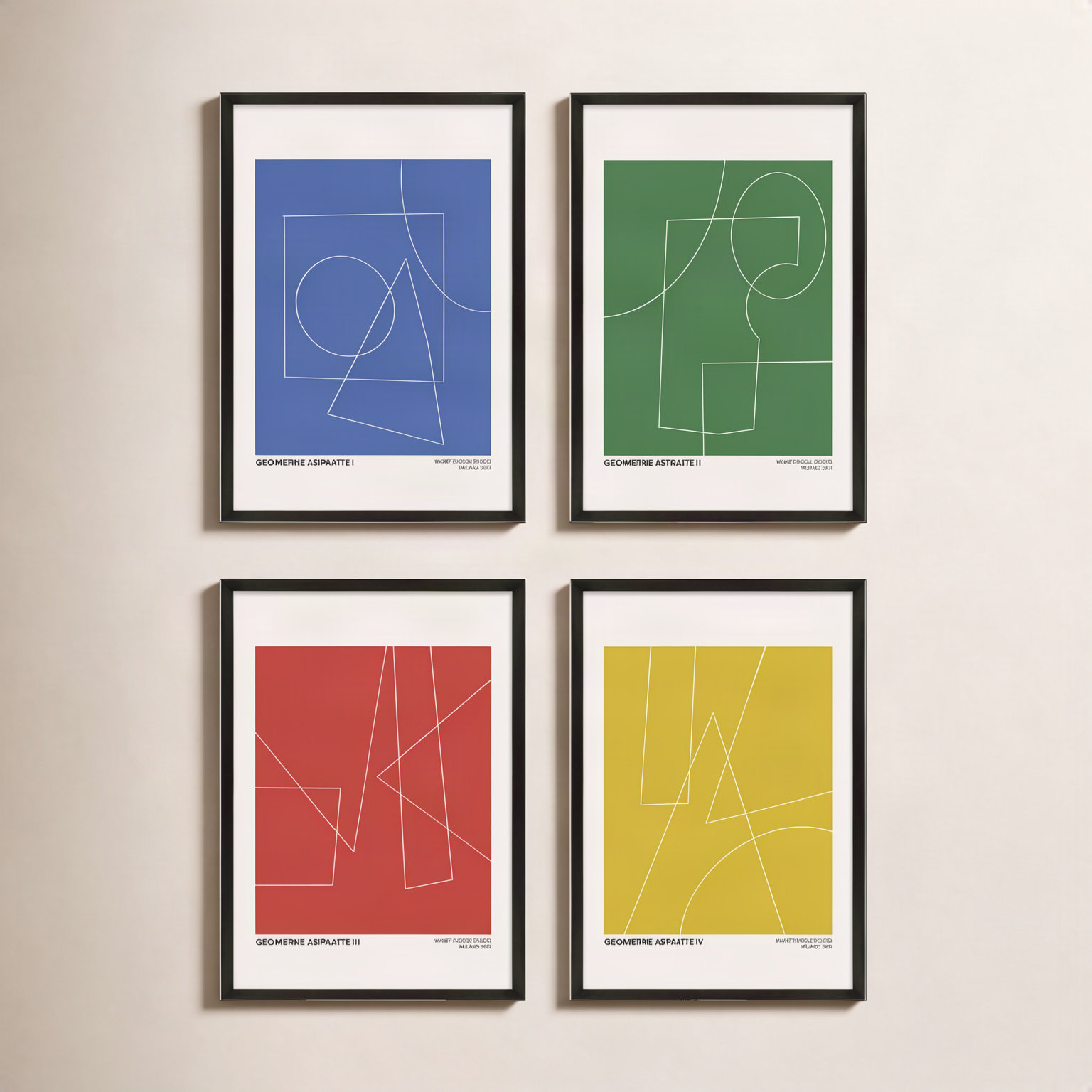 Caila "Geometric Abstraction" 4-Piece Print Set, 20" H x 14" W x 1.25"D, Black