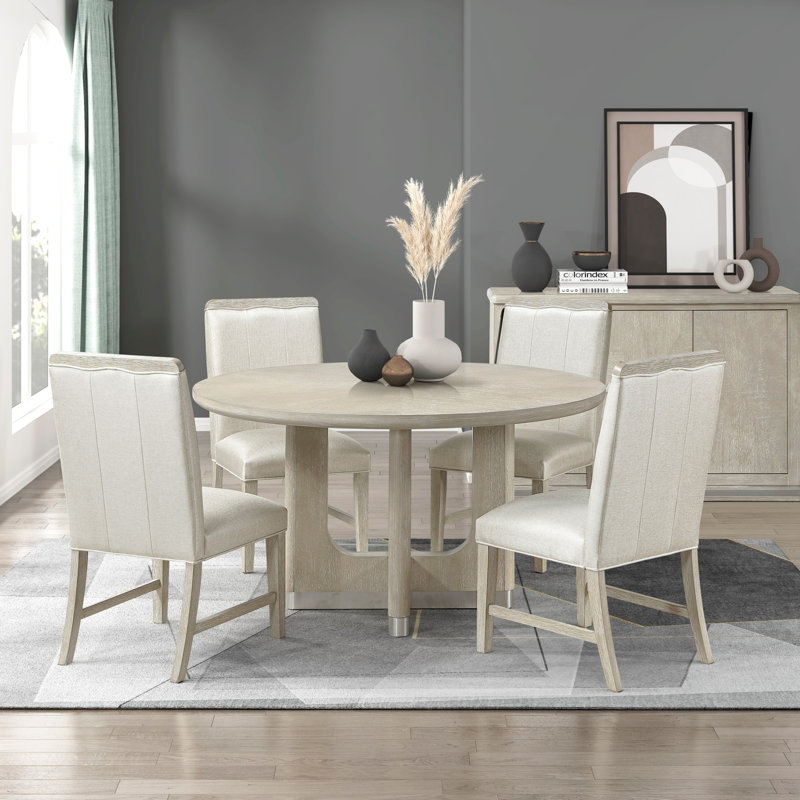 Ensemble de salle à manger moderne 5 pièces gris clair avec table ronde et 4 chaises d'appoint