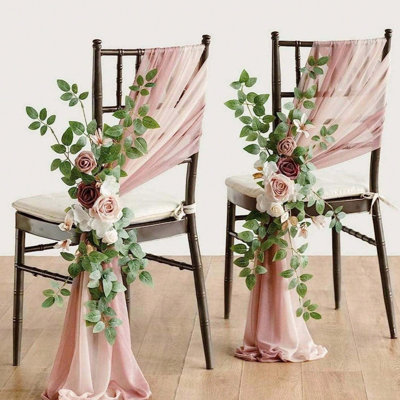 2Pcs Faux Florals Wedding Chair Decorations Aisle Floral Swag Artificial Pew Flowers Hanging Garland For Ceremony Reception Church Rose Floral Faux Arrangement Party Outdoor Decor
