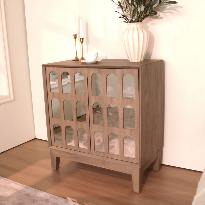Buffet à buffet, armoire de rangement moderne de style Mid-Century avec portes et tablettes, armoire de style bohème en bois pour le salon