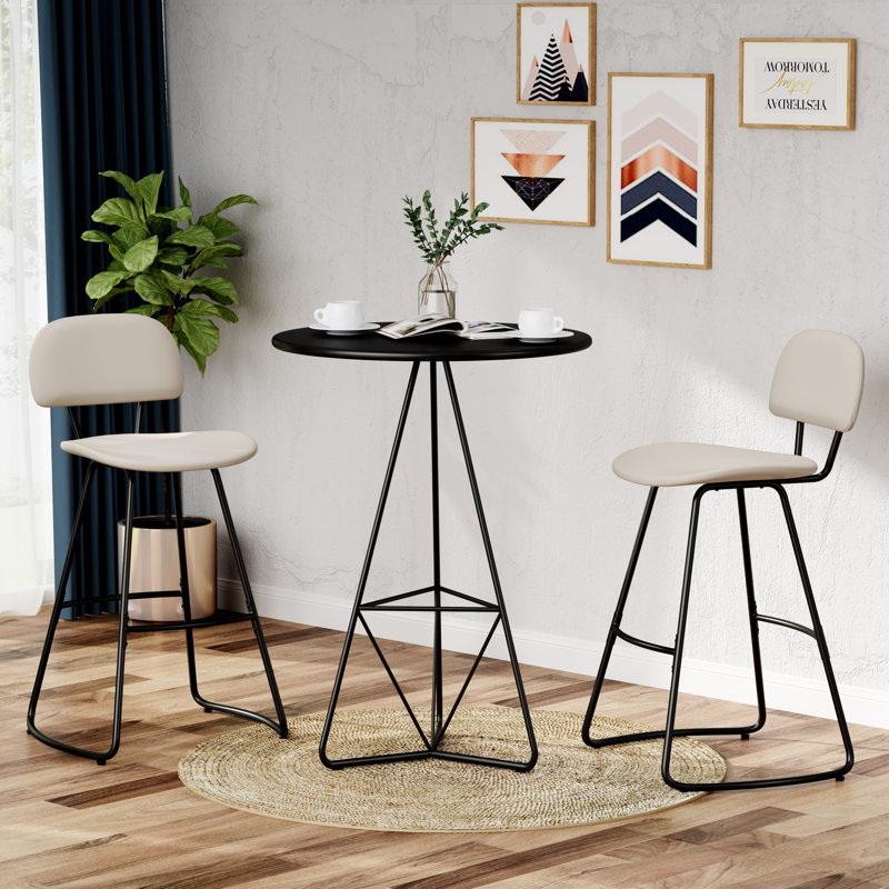 Upholstered Counter Stool With Metal Frame, Bar Stool (30” Seat Height), Beige