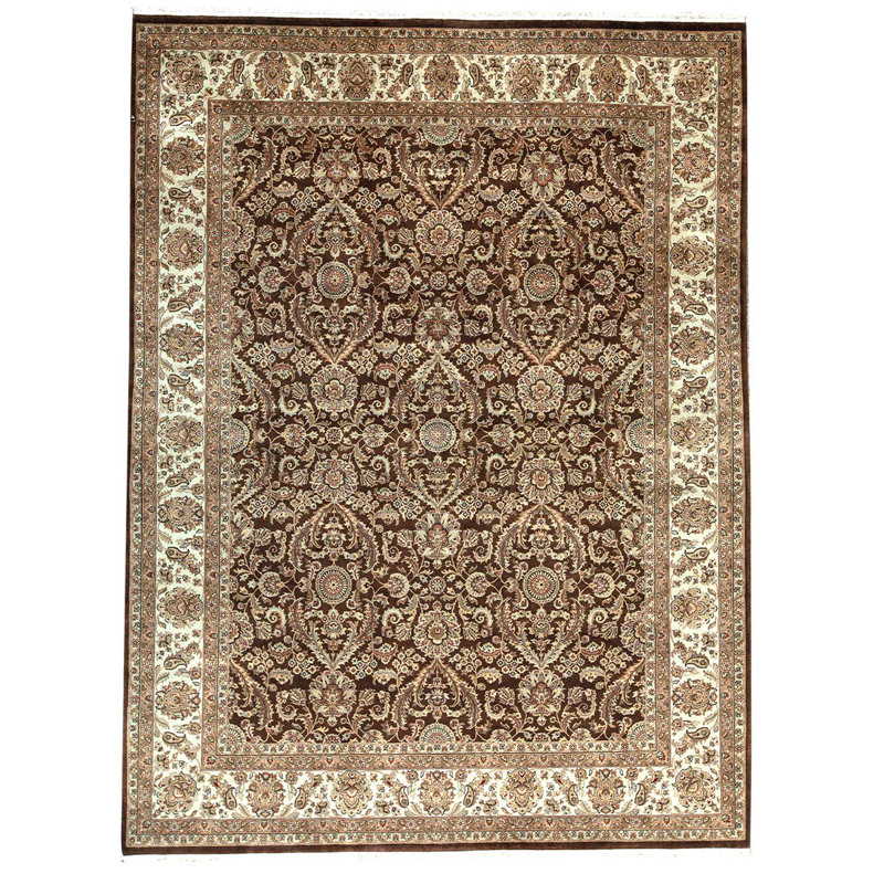 Tapis brun / ivoire / noir noué à la main