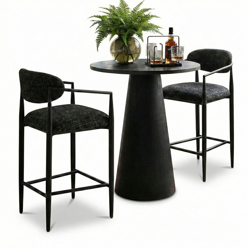 3 - Piece 30" Round Counter Height Dining Set With Upholstered Bar Stools, Black