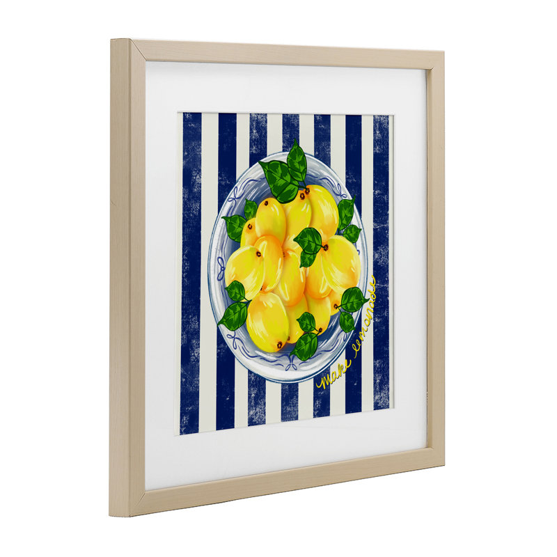 «Make Lemonade on Stripes», reproduction encadrée sous verre, design par Lori Mosley, Cadre de récolte en pin, 16" H x 16" W