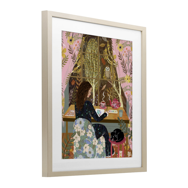 «Autumn Window Relaxing View», reproduction encadrée sous verre, conception de Mia Charro, Cadre de récolte en pin