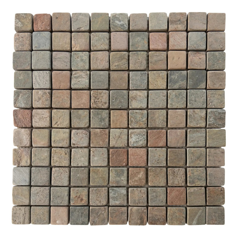 Rainbow Slate 1x1" Square Tumbled Mosaic Tile