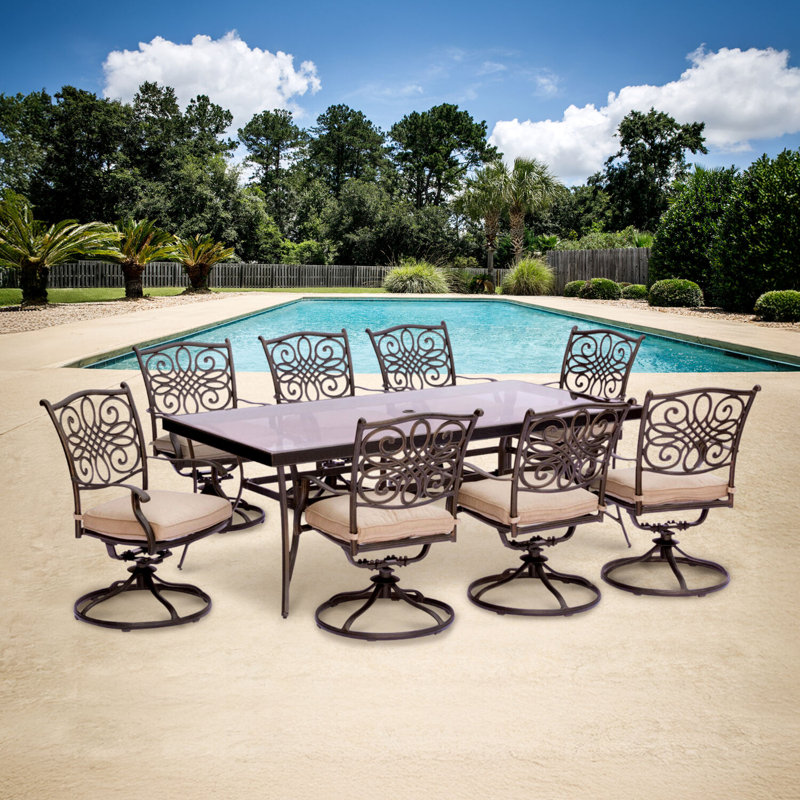 Carleton 8 - Person Patio Dining Set with Rectangular Table , Cushions Included, Natural Oat