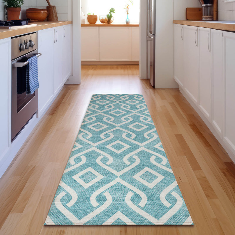 Premium Machine Washable Cerrito Teal Rug, Runner 2'3" x 7'6"