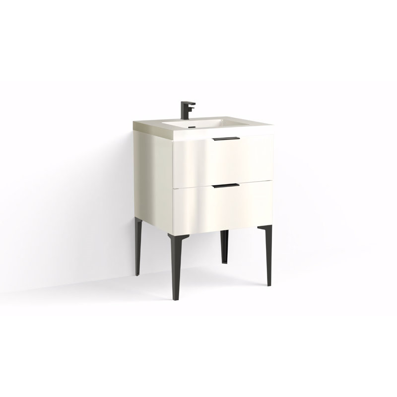 Avila 24" W Freestanding Single Bathroom Vanity with Dean Leg, White Acrylic, Matte Black, Gloss White/Single