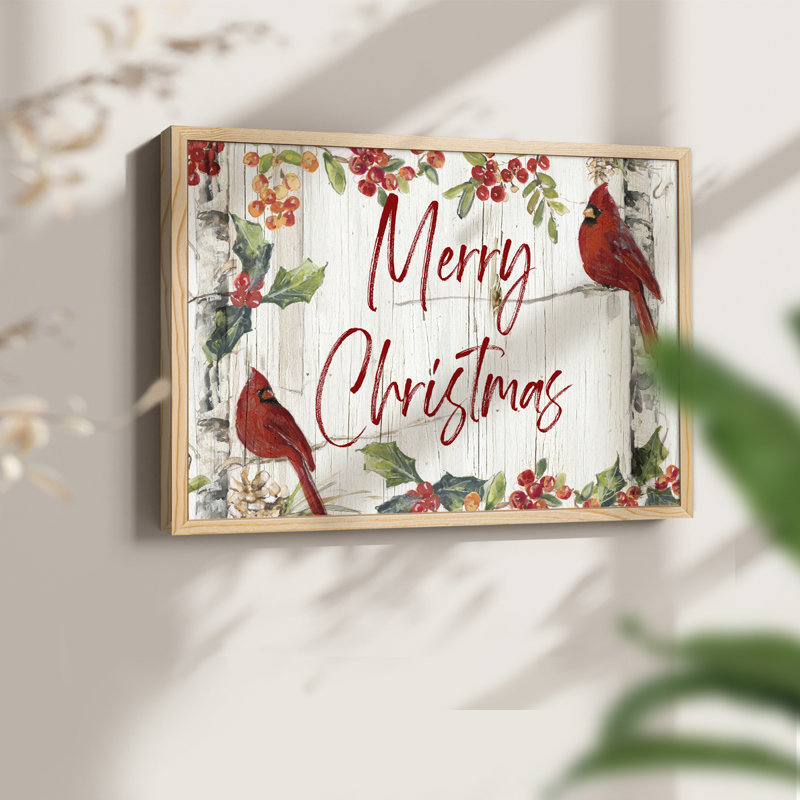 «Merry Christmas Cardinals», impression encadrée, Naturel
