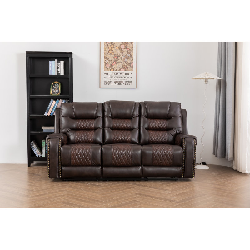 Ilyia Vegan Leather Livingroom Reclining Sofa, Brown Faux Leather