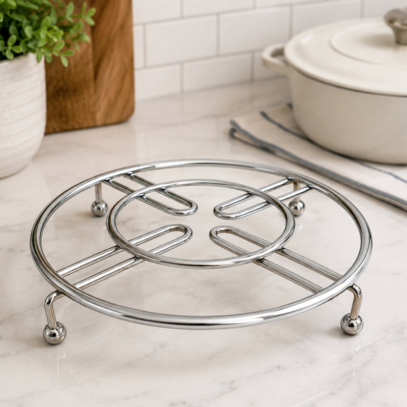 Sous-table rond en métal chromé de 7,3 po pour protection contre la chaleur des comptoirs et des casseroles, paquet de 2