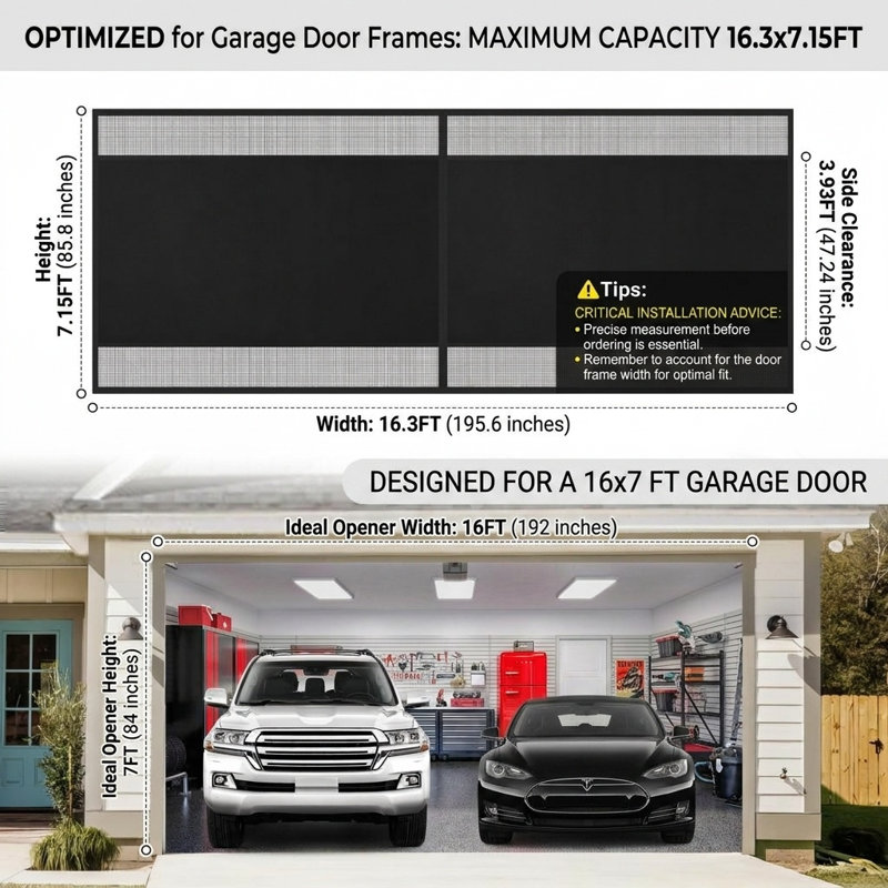 Fermeture magnétique d'intimité occultant avec moustiquaire de porte de garage d'intimité renforcée pour garage pour 2 voitures