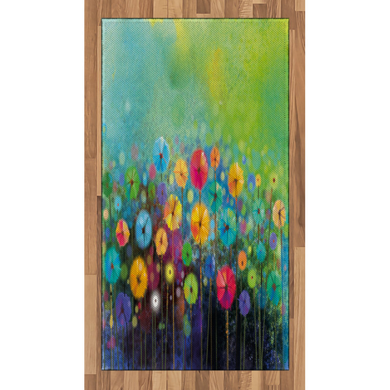 Tapis décoratif floral à haute densité en fibres de polyester, Rectangle 2 pi 7 po x 5 pi