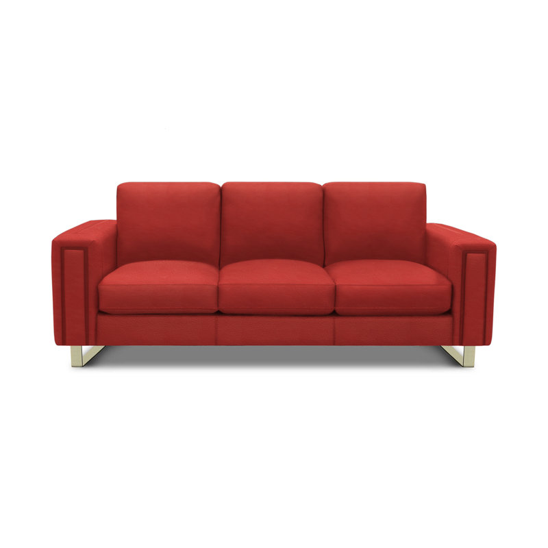 Tribeca Leather Sofa, Lipstick (Dreamer), Stainless Steel