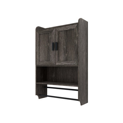 Armoire murale de salle de bain, grise, avec barre à serviettes et espace de rangement caché gris