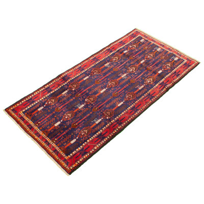 Tapis décoratif bleu foncé en laine de conception unique 4 pi 4 po X 8 pi 8 po noué à la main