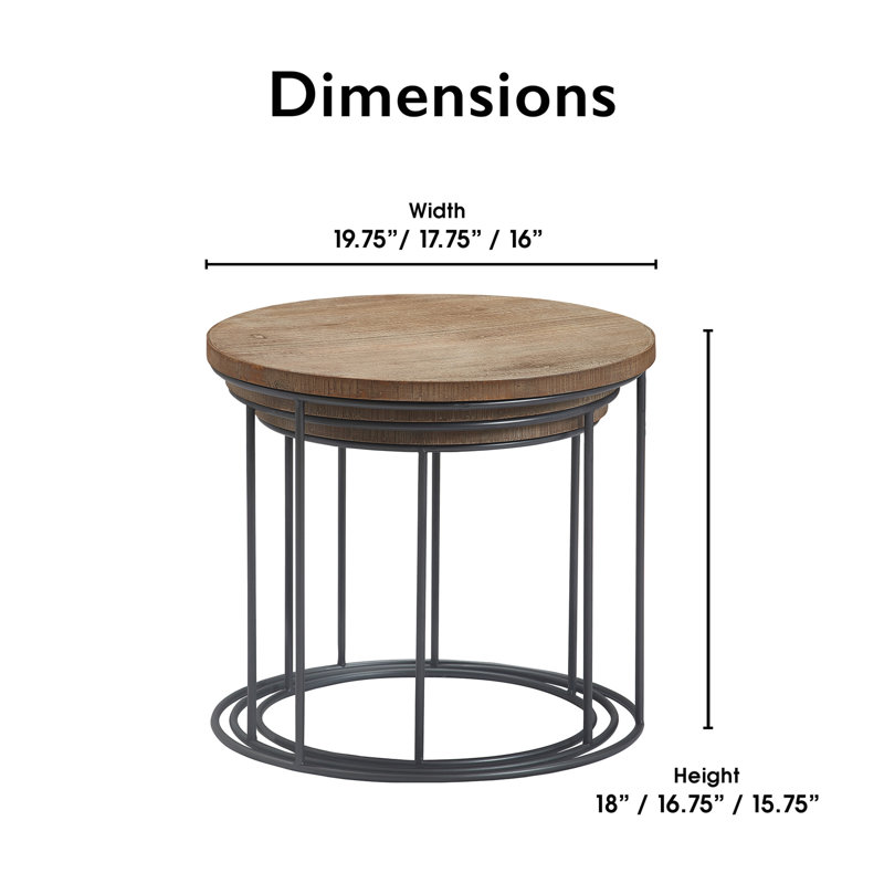 Berkshire 23" Round Distressed Wood and Metal Nesting Side Tables