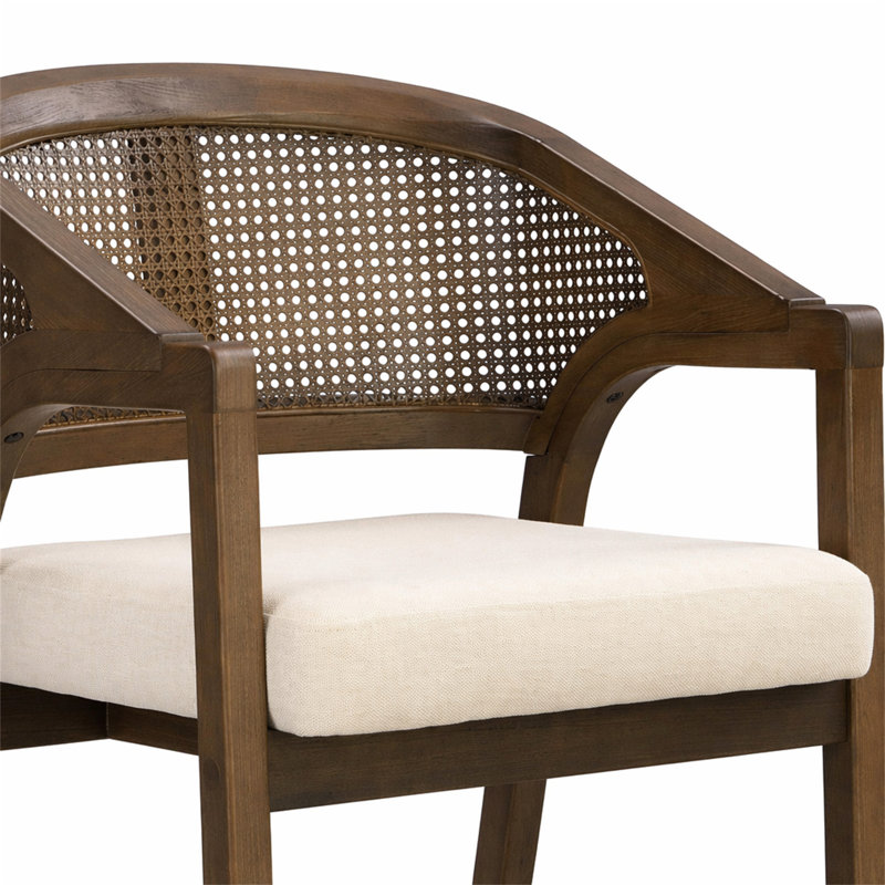 Tabouret de comptoir en bois avec dossier en rotin (ensemble de 2), Walnut