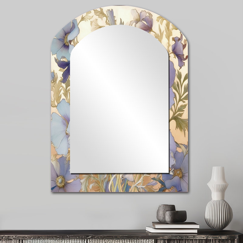 Rétro collage floraison de chrysanthème blanc - miroir décoratif arche de fleurs sauvages, miroir mural asymétrique traditionnel, impression d'art en métal