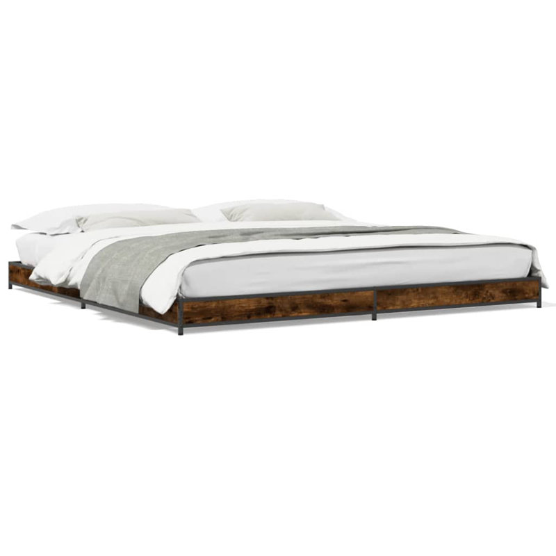 Vidaxl Bed Frame Engineered Wood And Metal, Small Single (2'6), Smoked Oak