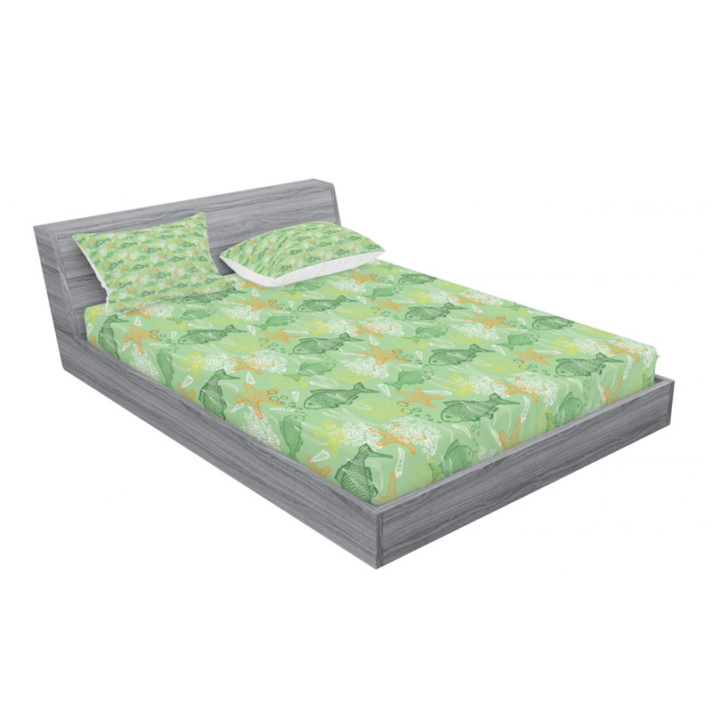 Fishes Microfiber Geometric Sheet Set, Queen Sheet Set with Fitted Sheet