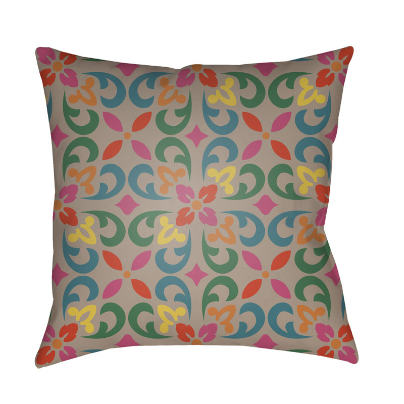 Floral Outdoor Throw Pillow, Taupe, 16" H x 16" W x 3" D