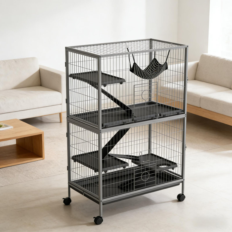 Cage à roulettes pour petits animaux, Noir