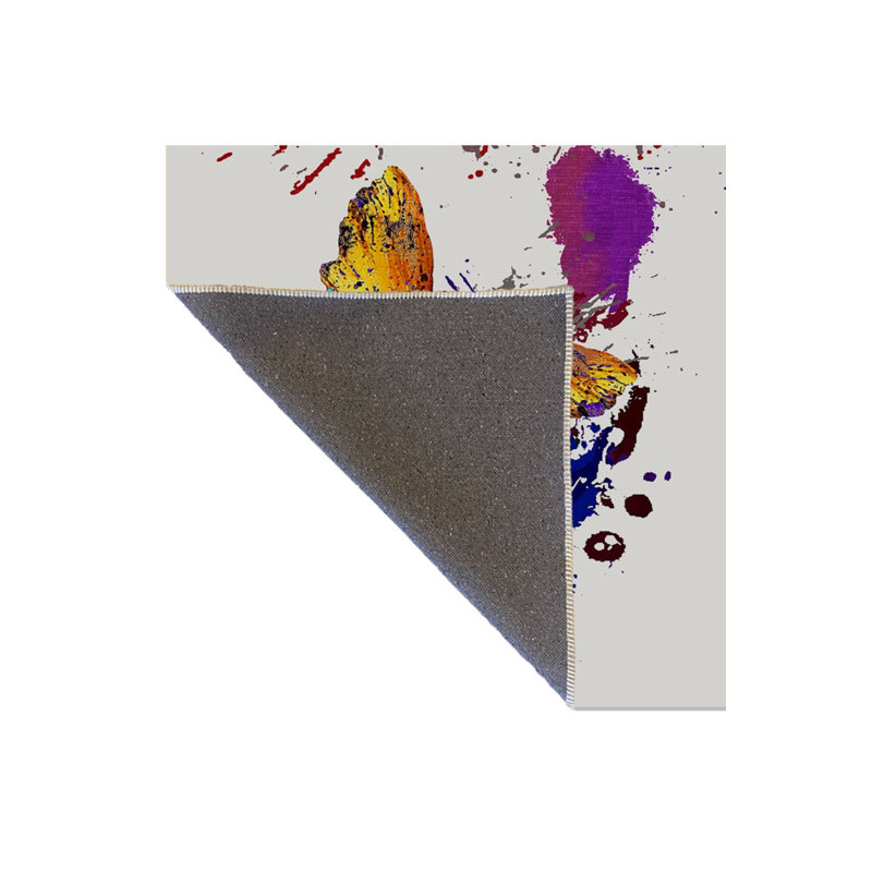 Tapis multicolore à motif de papillons et éclaboussures de peinture lavable à la machine